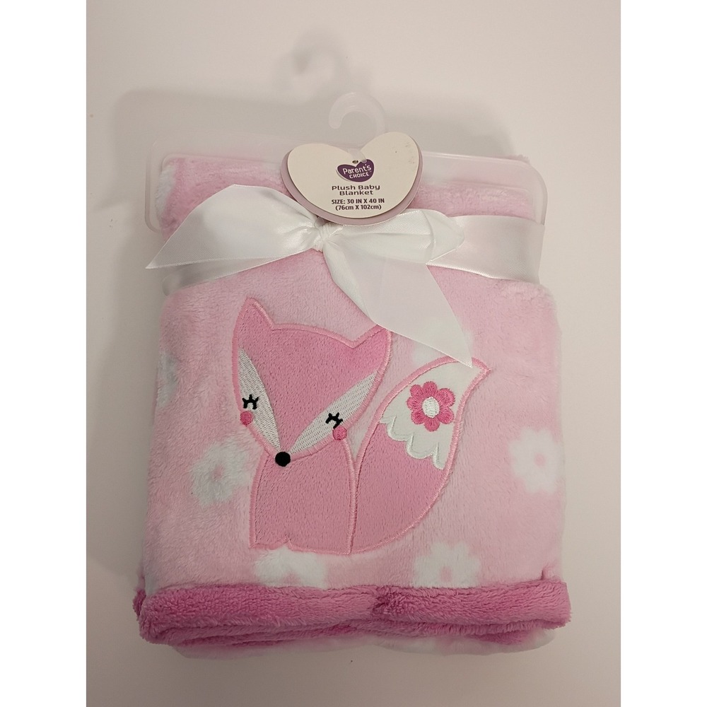 Parents Choice Walmart Pink Fox White Floral Flower Fleece Plush Baby Blanket